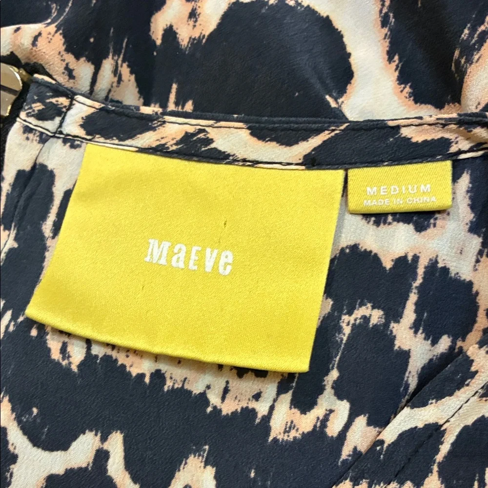 Maeve Black & Tan Animal Print Blouse, Size Medium - Picture 4 of 8